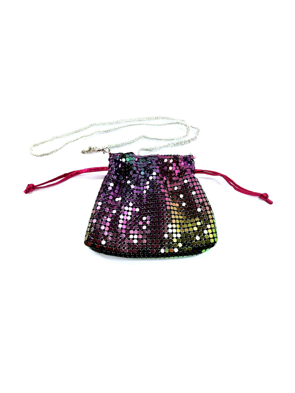 AQUA Metallic Mesh Drawstring Pouch Sequin Crossbody Bag Y2K Glam Clubwear 00s
